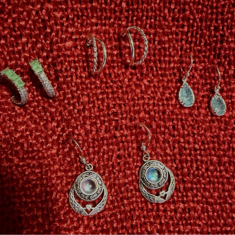 Silver and Green Gemstone Earring Bundle